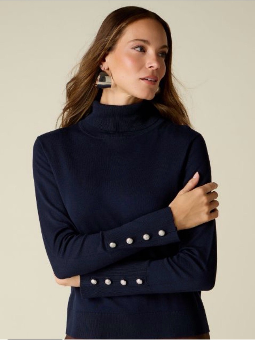 NWT Tommy Hilfiger Women’s Turtleneck Sweater with Silver Cuff Buttons